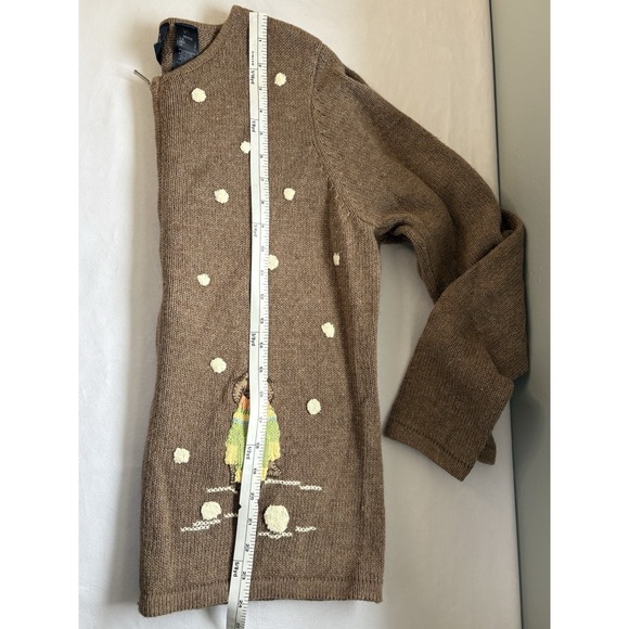 Crazy Horse Liz Claiborne Petite L Brown Full-Zip Sweater Snow Embroidered Dogs - Picture 11 of 11